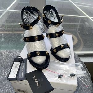 Versace Black Sandals with Gold Accents
